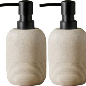 2pcs/Set Beige Hand Soap Dispenser Sets,Resin Liquid Soap Dispenser for Bathroom Countertop,Dish Wash Soap Dispenser for Kitchen-10.6oz.
