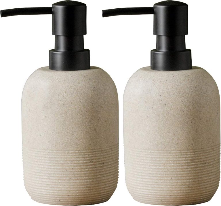 2pcs/Set Beige Hand Soap Dispenser Sets,Resin Liquid Soap Dispenser for Bathroom Countertop,Dish Wash Soap Dispenser for Kitchen-10.6oz.