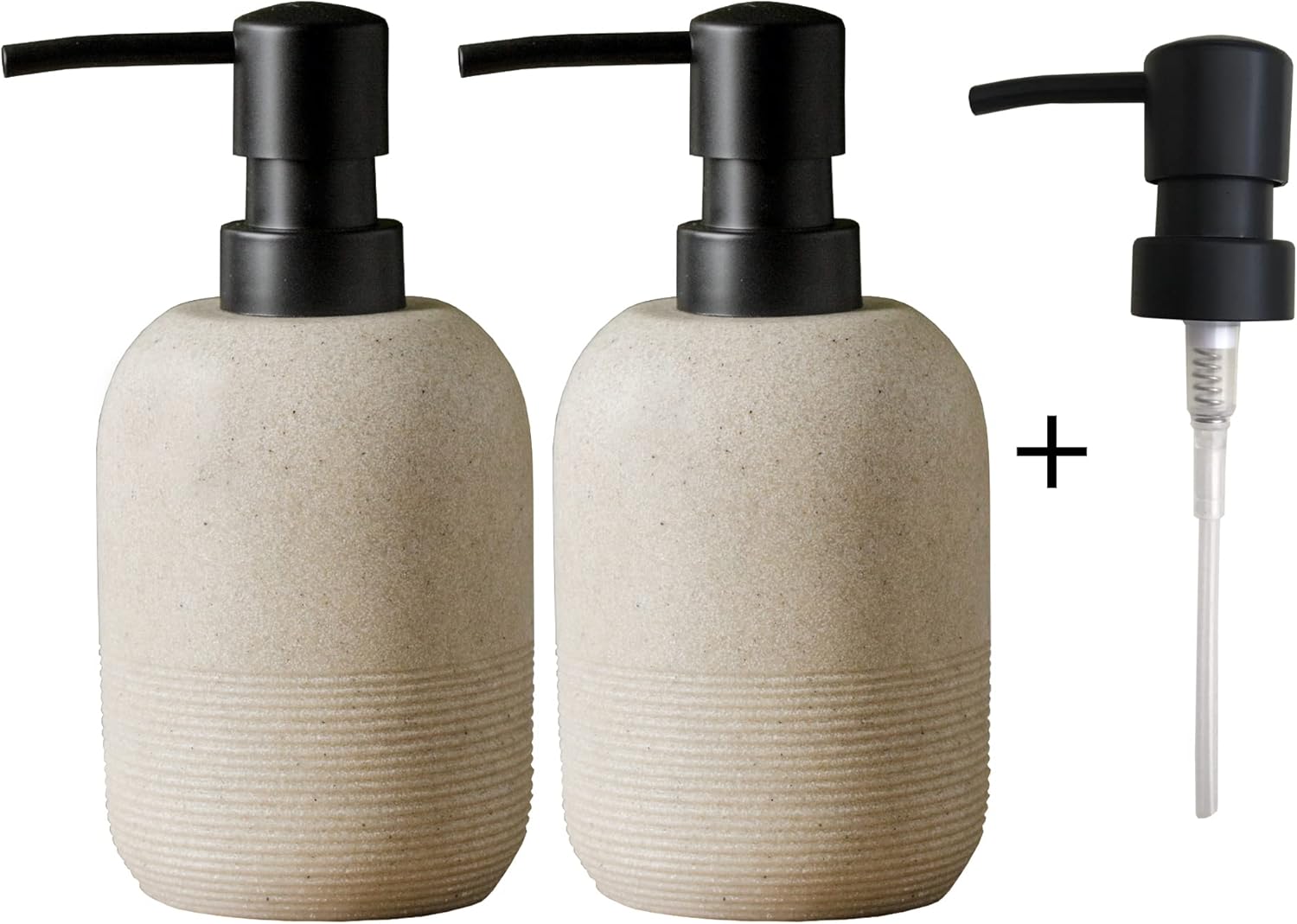 2pcs/Set Beige Hand Soap Dispenser Sets,Resin Liquid Soap Dispenser for Bathroom Countertop,Dish Wash Soap Dispenser for Kitchen-10.6oz. - Image 6