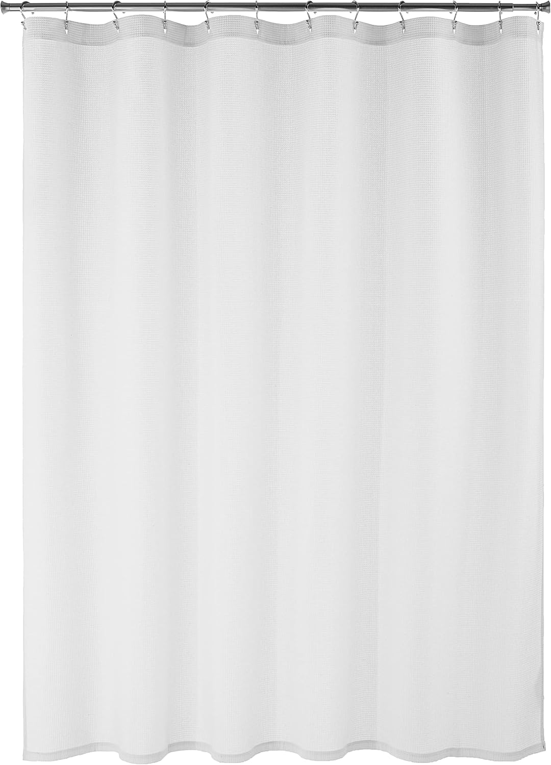 Waffle Weave Shower Curtain, 50% Recycled Poly/50% Bci Cotton, White, 72″ x 72″