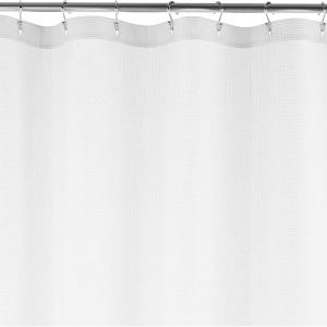 Waffle Weave Shower Curtain, 50% Recycled Poly/50% Bci Cotton, White, 72″ x 72″