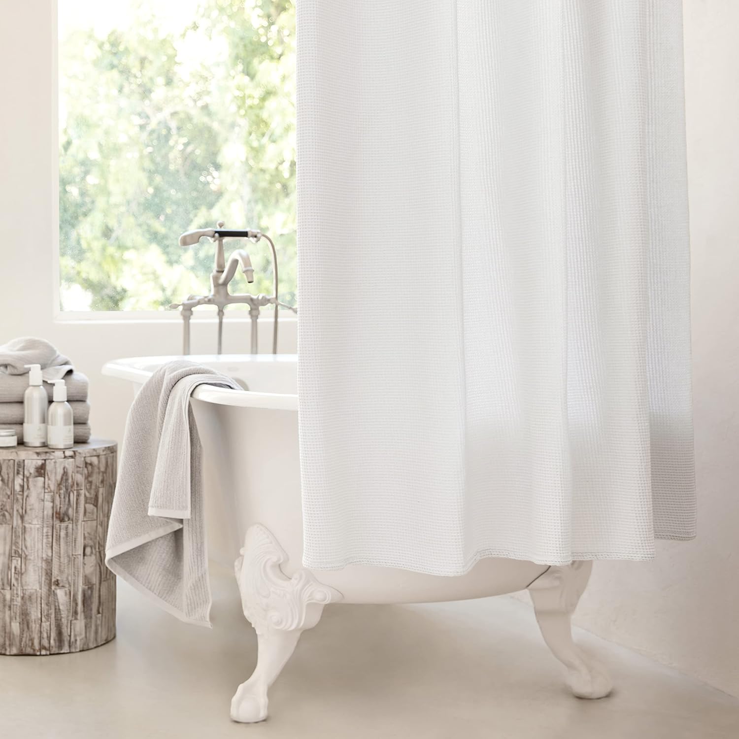 Waffle Weave Shower Curtain, 50% Recycled Poly/50% Bci Cotton, White, 72" x 72" - Image 6