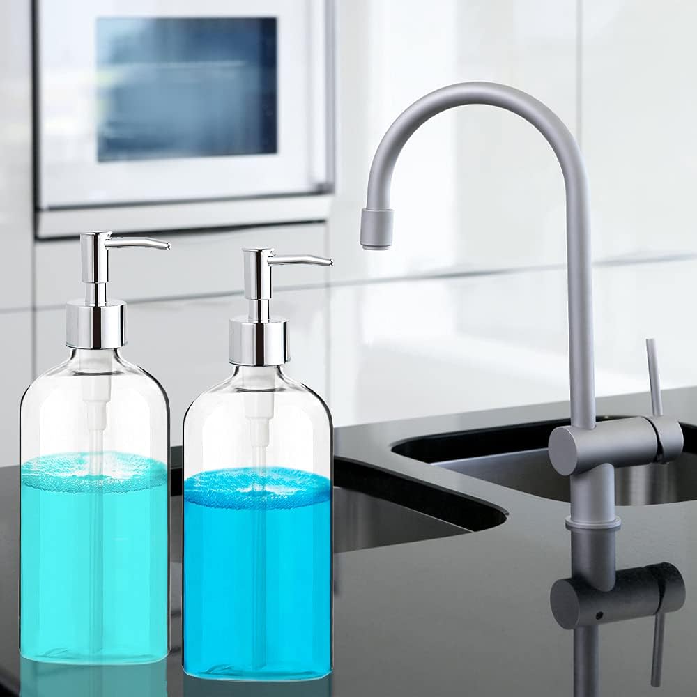 Clear Soap Dispenser with Rust Proof Pump, Waterproof Labels (2 Pack,16 Oz), Soap Dispenser Bathroom, Plastic Hand Soap Dispenser, Dish Soap Dispenser for Kitchen - Image 7