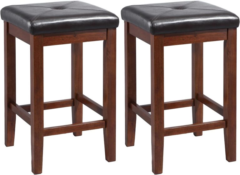 Crosley Furniture Upholstered Square Seat Counter Height Bar Stools Set of 2, Vintage Mahogany, 24-inch