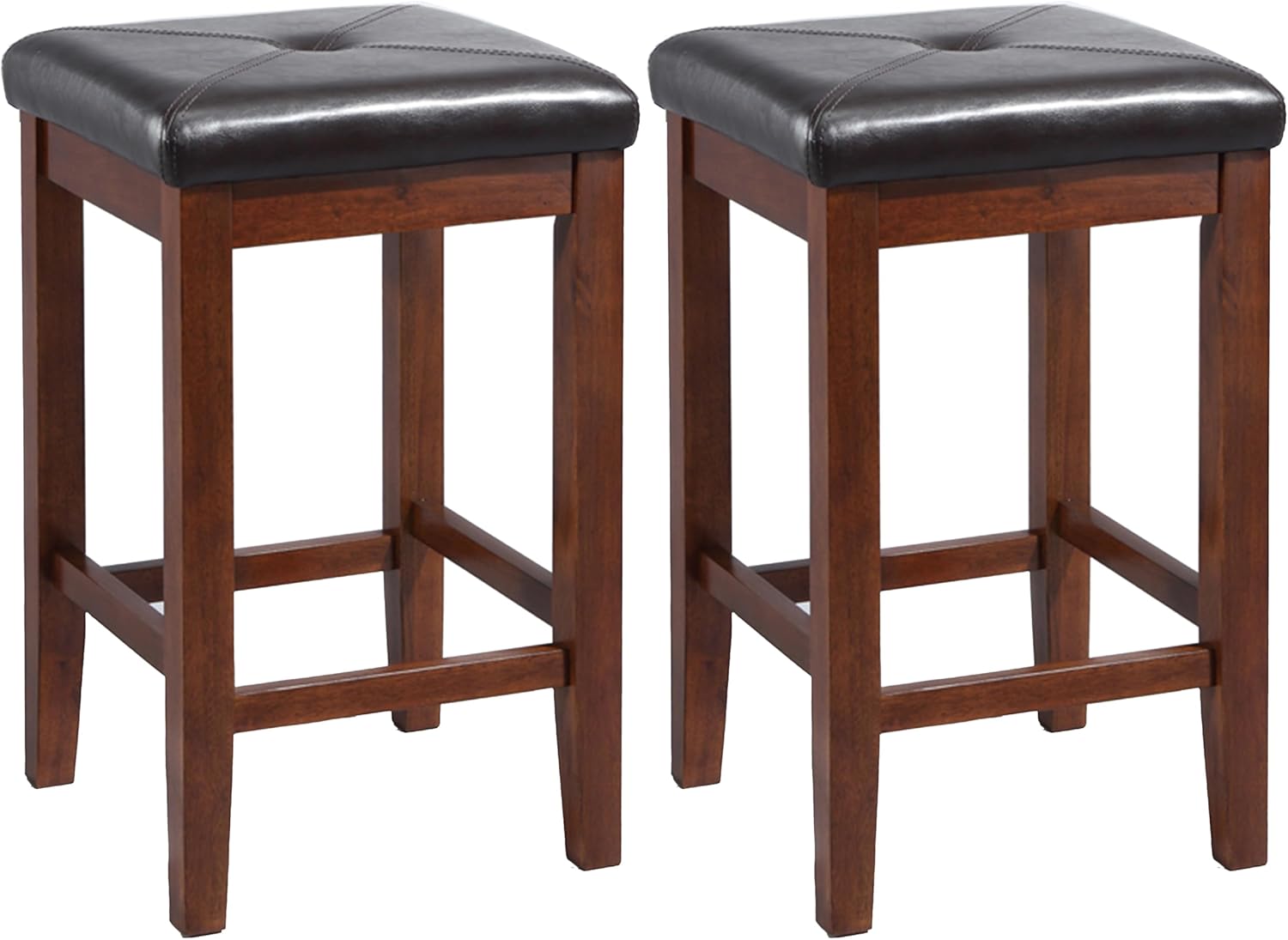 Crosley Furniture Upholstered Square Seat Counter Height Bar Stools Set of 2, Vintage Mahogany, 24-inch