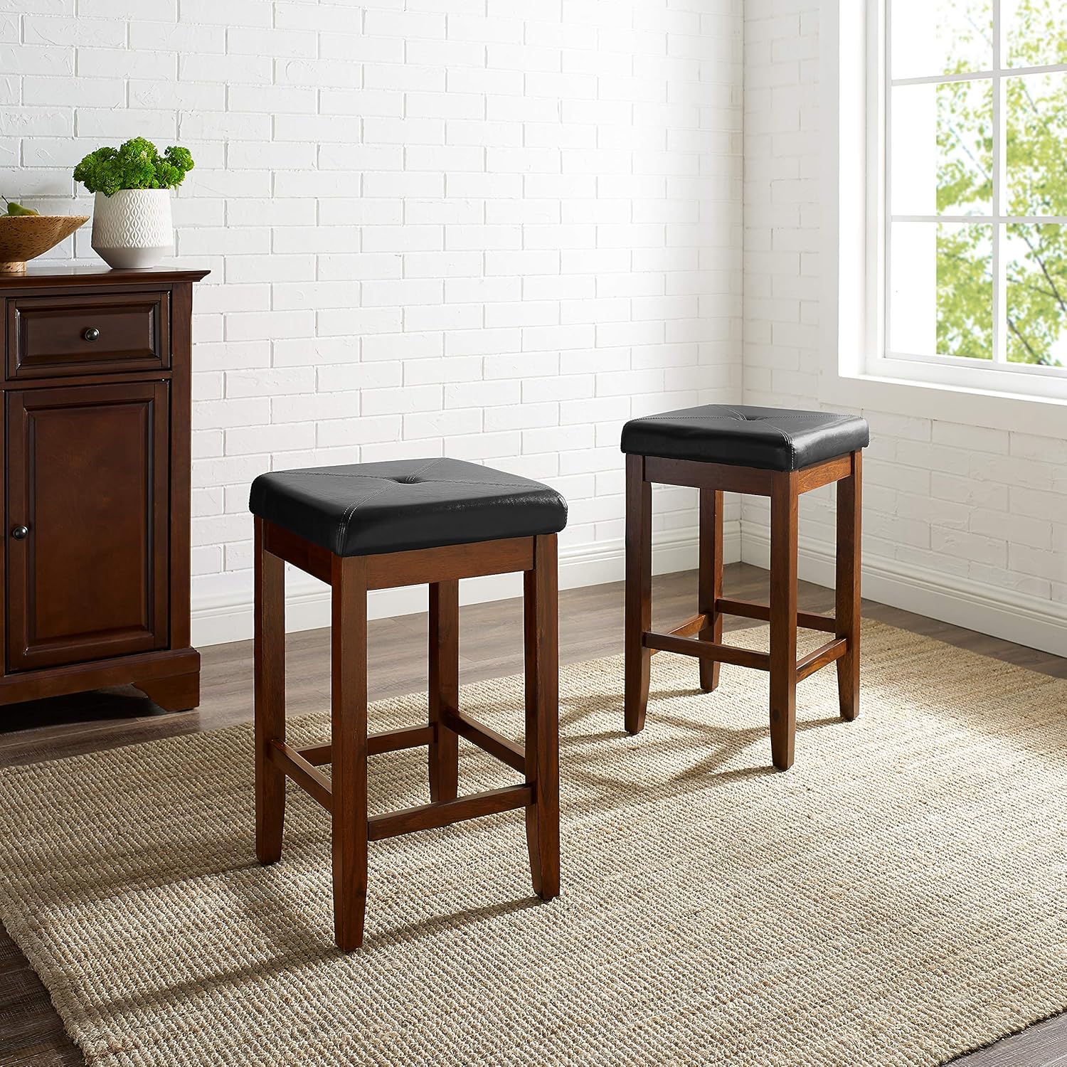 Crosley Furniture Upholstered Square Seat Counter Height Bar Stools Set of 2, Vintage Mahogany, 24-inch - Image 2