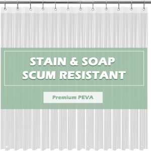 Clear Shower Curtain Liner Light Weight PEVA, Shower Liner 72×72 Inches, Waterproof, No Chemical Smell with 12 Rust Proof Metal Grommets for Bathroom Shower Curtain