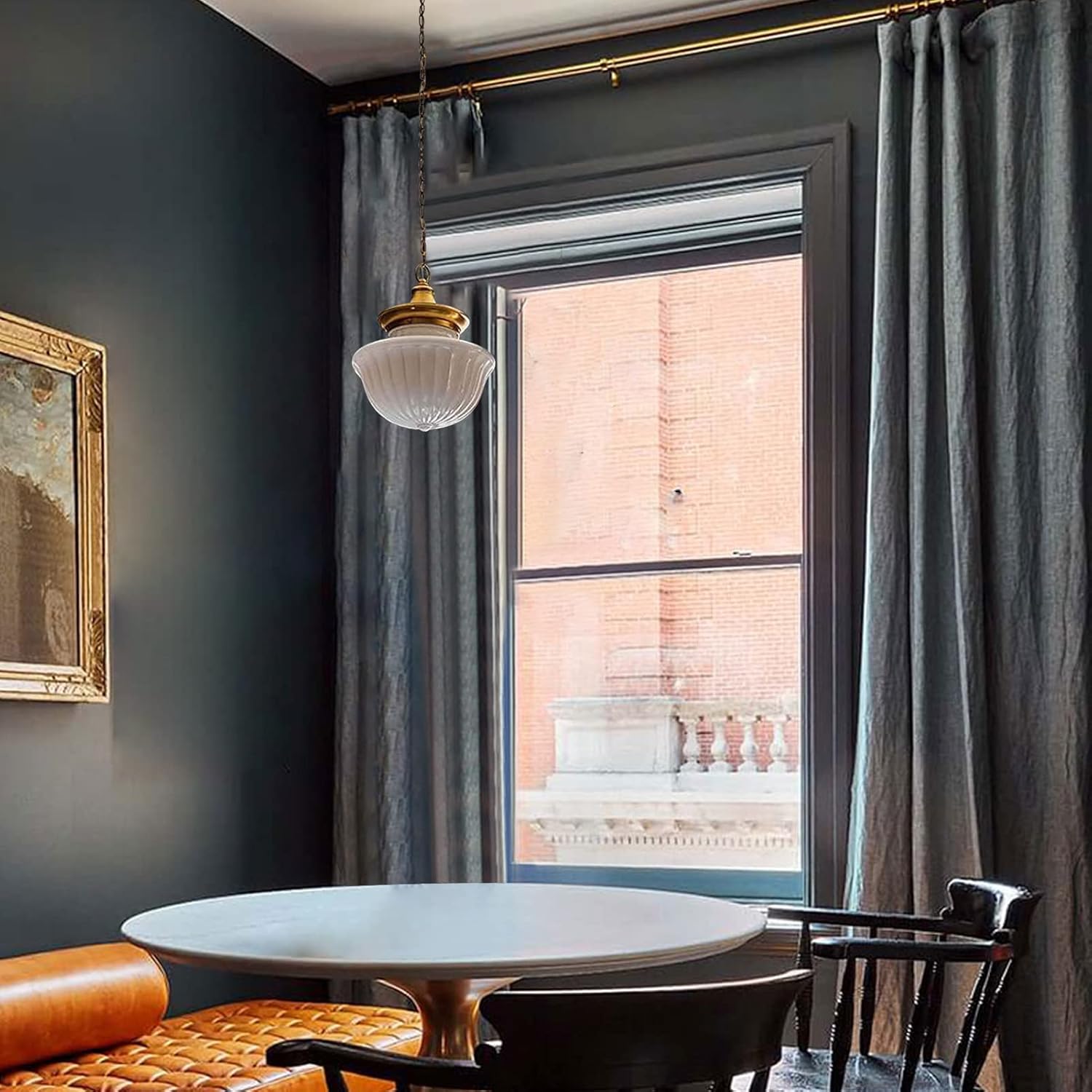 Schoolhouse Pendant Fixtures, 9" Brass Gold Milk Glass Pendant Light, Adjustable Mid Century Ceiling Pendant Lighting for Bedroom Kitchen Living Room Hallway Dining Room - Image 3