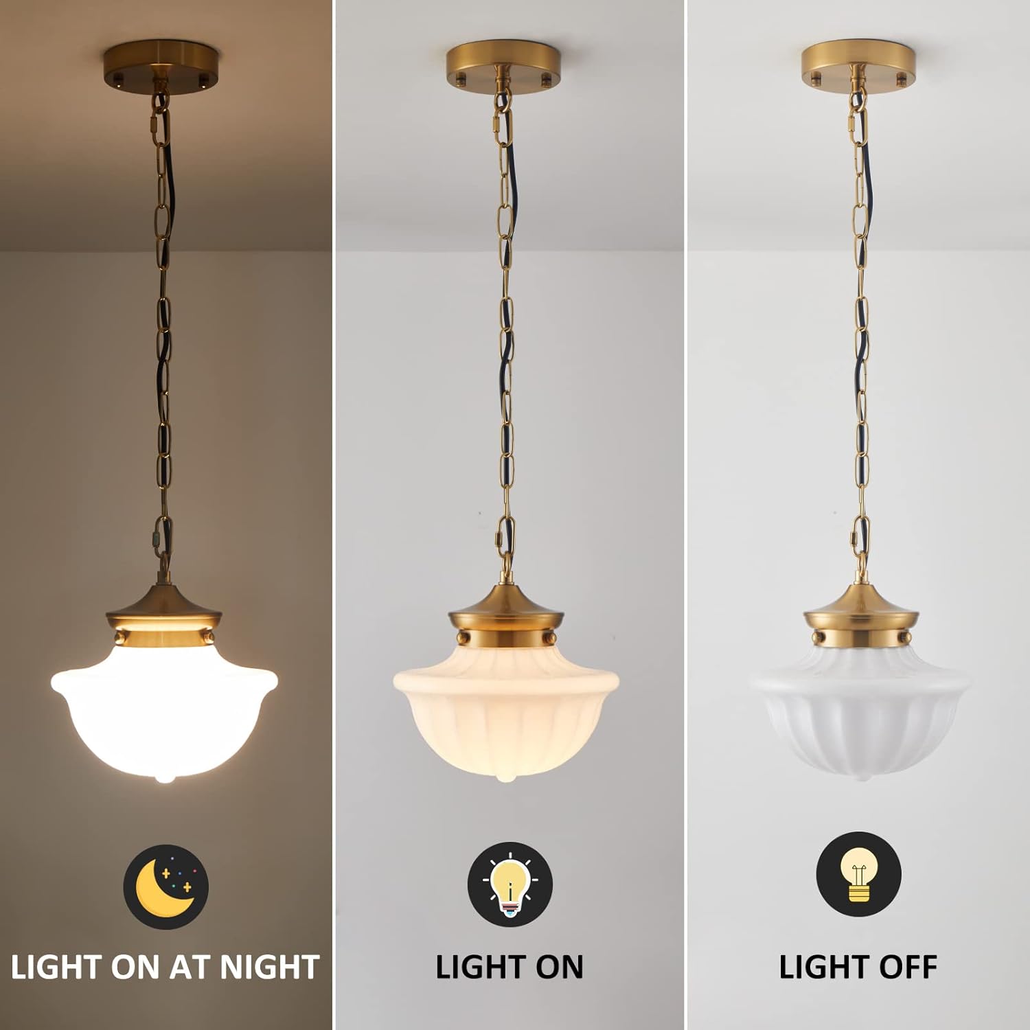 Schoolhouse Pendant Fixtures, 9" Brass Gold Milk Glass Pendant Light, Adjustable Mid Century Ceiling Pendant Lighting for Bedroom Kitchen Living Room Hallway Dining Room - Image 4