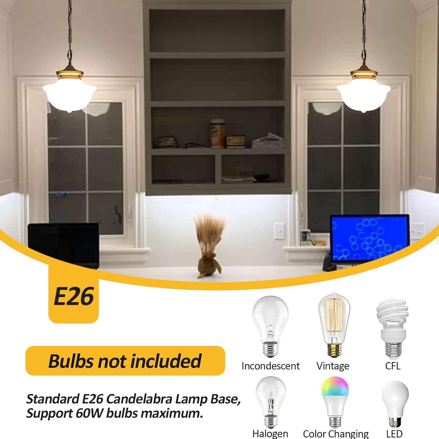 Schoolhouse Pendant Fixtures, 9" Brass Gold Milk Glass Pendant Light, Adjustable Mid Century Ceiling Pendant Lighting for Bedroom Kitchen Living Room Hallway Dining Room - Image 5