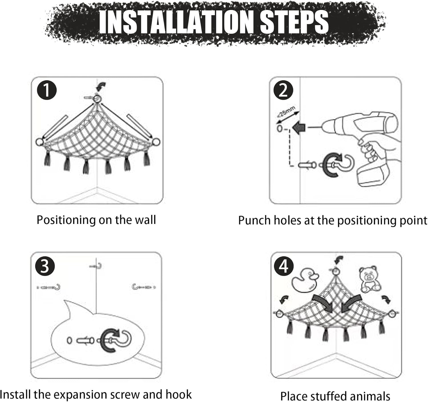 Stuffed Animal Hammock with LED Light, Toy Hammock for Stuffed Animals Storage for Kids Room Decor, Stuffed Animal Hammock Corner, Black - Image 7