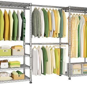 Ulif E1 Heavy Duty Closet Garment Rack, 6 Tiers Adjustable Metal Freestanding Expandable Clothing Storage with 4 Hanger Rods, Easy to Assemble Wardrobe, 71.2″ H x (69.6″ – 86.6″) L x 13.4″ D, Chrome