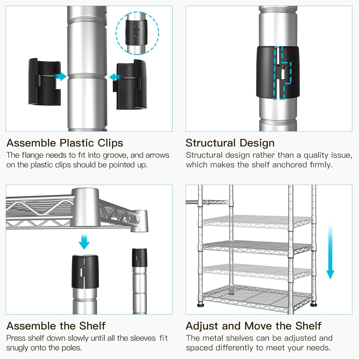 Ulif E1 Heavy Duty Closet Garment Rack, 6 Tiers Adjustable Metal Freestanding Expandable Clothing Storage with 4 Hanger Rods, Easy to Assemble Wardrobe, 71.2" H x (69.6" - 86.6") L x 13.4" D, Chrome - Image 7